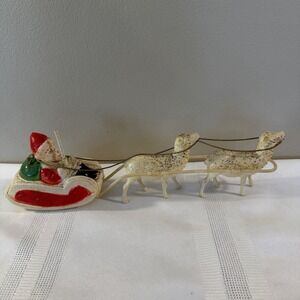 Antique Christmas Santa Ski Chenille Elves Celluloid Santa&Sleigh Reindeer JAPAN